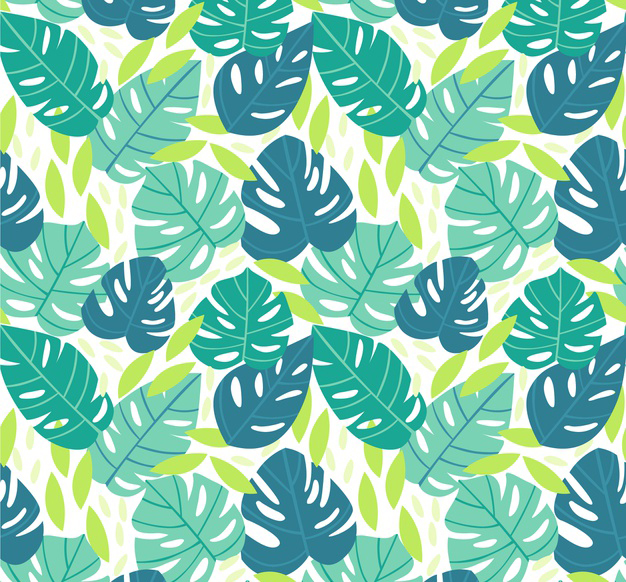 手绘龟背竹叶图案花纹