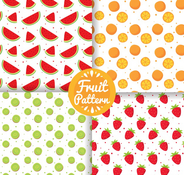 四个手绘水果花纹