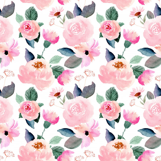 粉红色的花水彩无缝平铺图案
