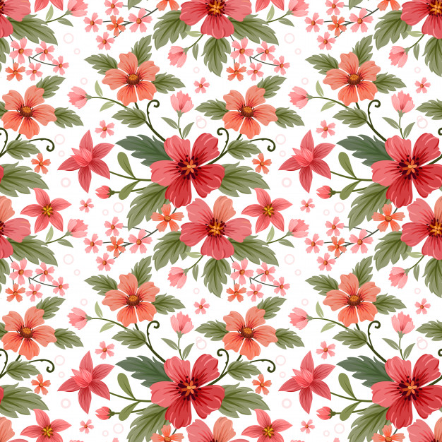 多彩的手画花无缝平铺花纹