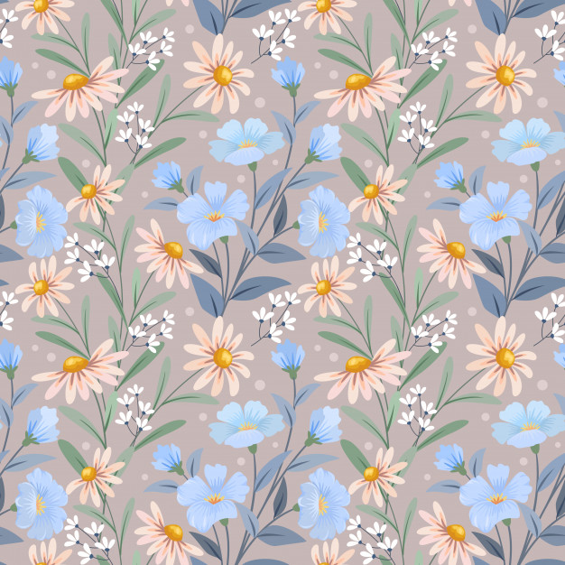 多彩的手绘花朵无缝平铺花纹