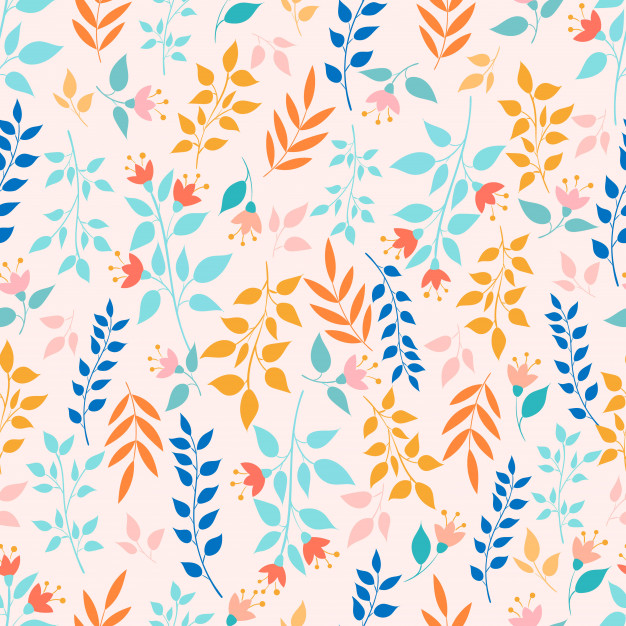 小清新叶子和花无缝平铺花纹