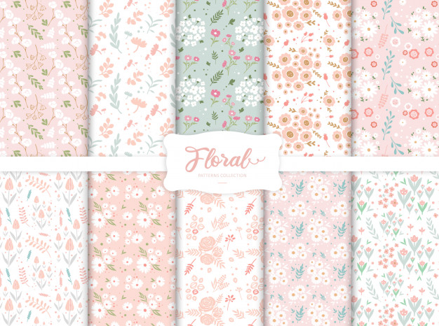 无缝平铺的七彩花朵图案合集