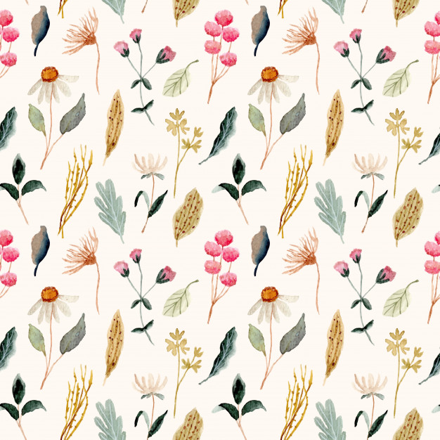 野花水彩无缝平铺图案