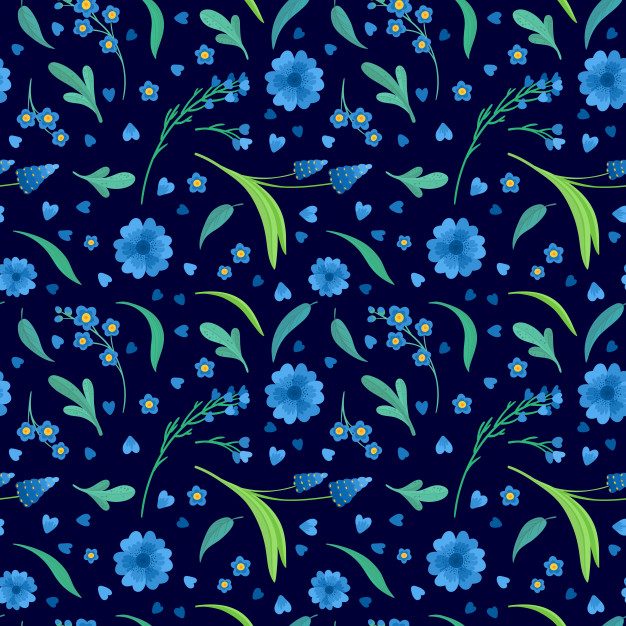盛开的蓝色花朵纺织，织物，壁纸设计