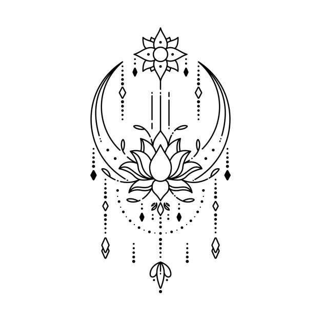 几何纹身花纹图案莲花月亮