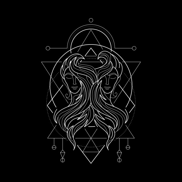 黄道十二宫星座双子座的几何风格十二星座