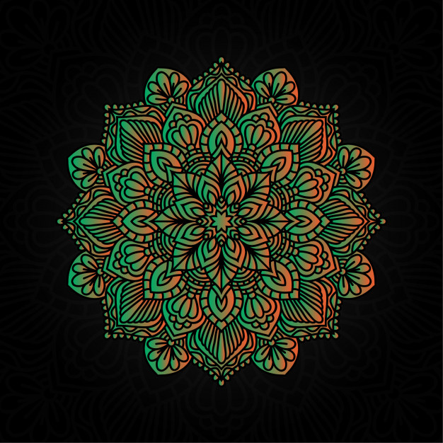 彩色曼陀罗手绘指甲花，曼海蒂，纹身，装饰，纺织，图案，背景圆形几何元素