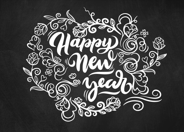 新年快乐花环涂鸦，节日花环贺卡