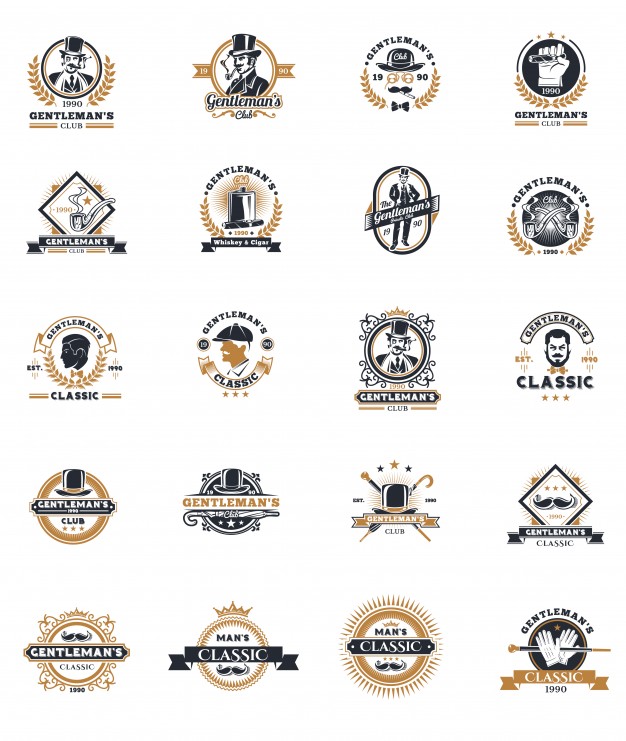 复古绅士邮箱logo标志，标签。