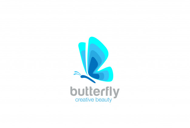 蓝色抽象蝴蝶LOGO标志图标。