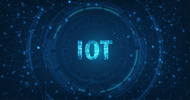 物联网数据云计算网络深蓝色背景上的安全网络连接，