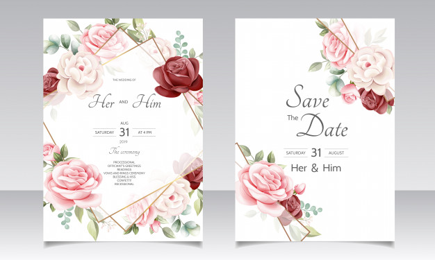 美丽的花环婚礼邀请函模板边框