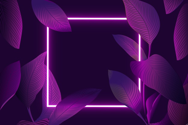 写实的叶子与霓虹灯边框背景