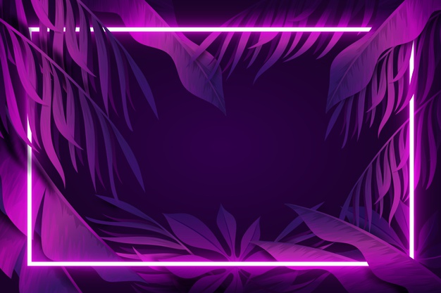 写实的叶子与霓虹灯边框背景