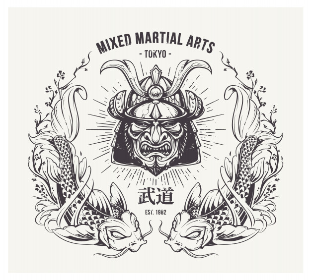 日本武士，鬼武者面具插画