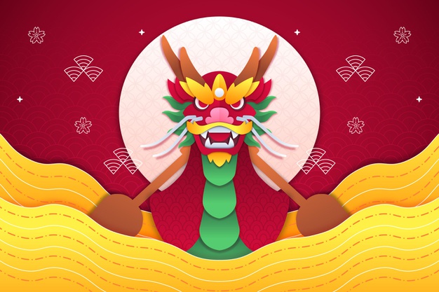 端午节划龙舟背景插画