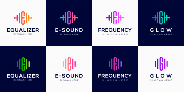 创意脉冲元素标志LOGO模板，音乐，电子设备行业