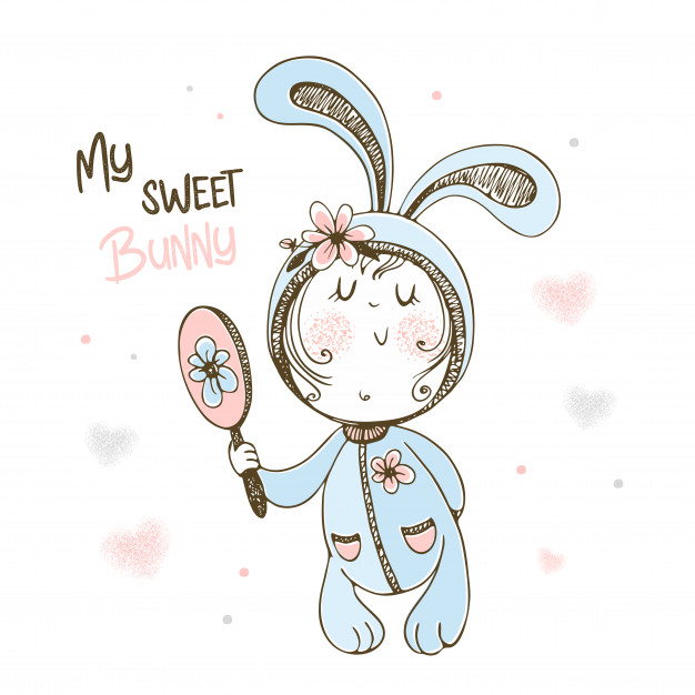 照镜子的婴儿宝宝,手绘小清新T恤印花插画