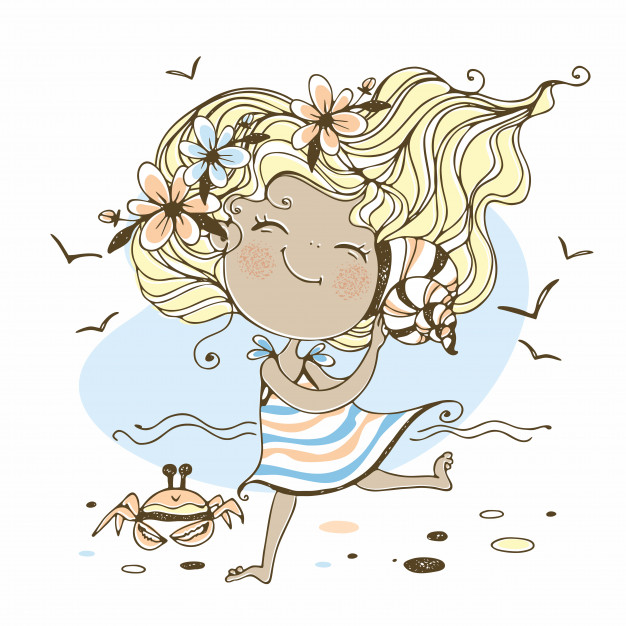 夏季小女孩，手绘小清新T恤印花插画