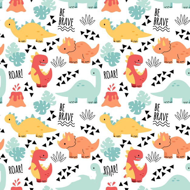 多彩涂鸦恐龙和文字图案