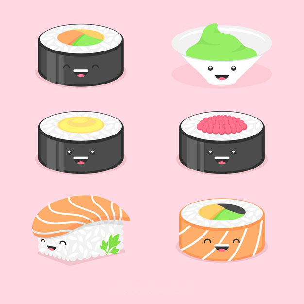 手绘可爱寿司表情插画