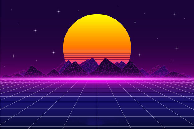 复古的科幻蒸汽波风景插画