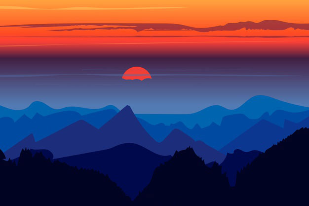 山间落日风景插画背景