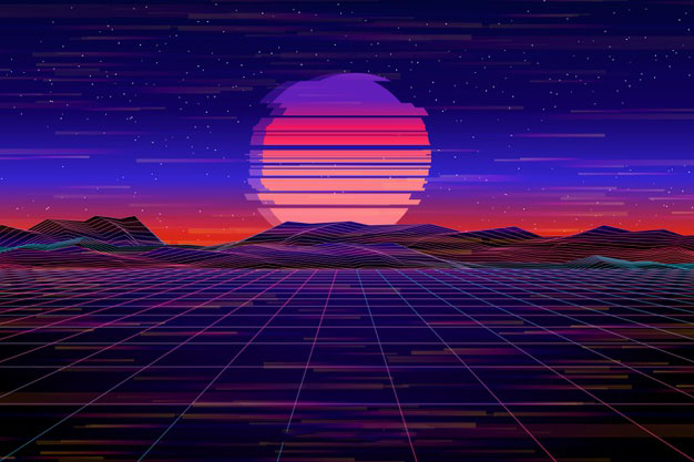 彩色渐变复古蒸汽波风格抽象插画背景