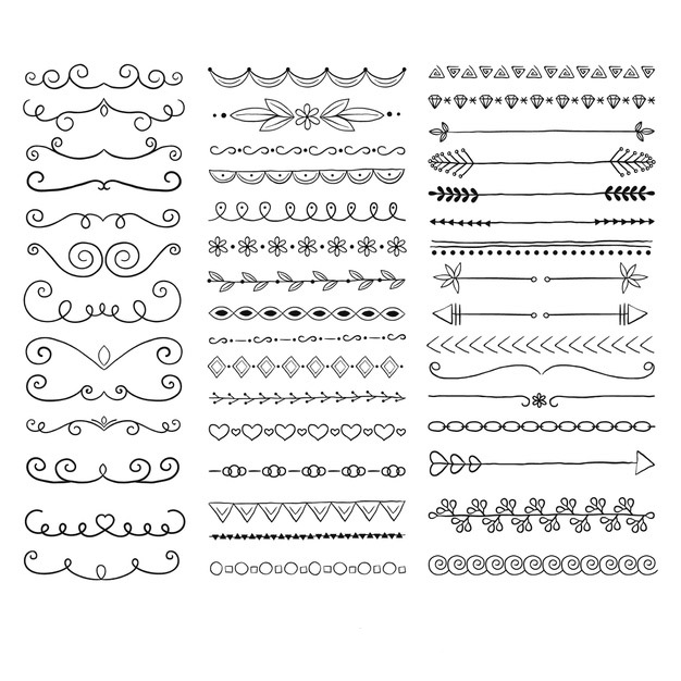 手绘枝叶花卉花朵装饰线条分割线