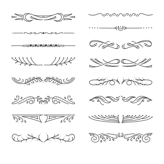 手绘枝叶花卉花朵装饰线条分割线