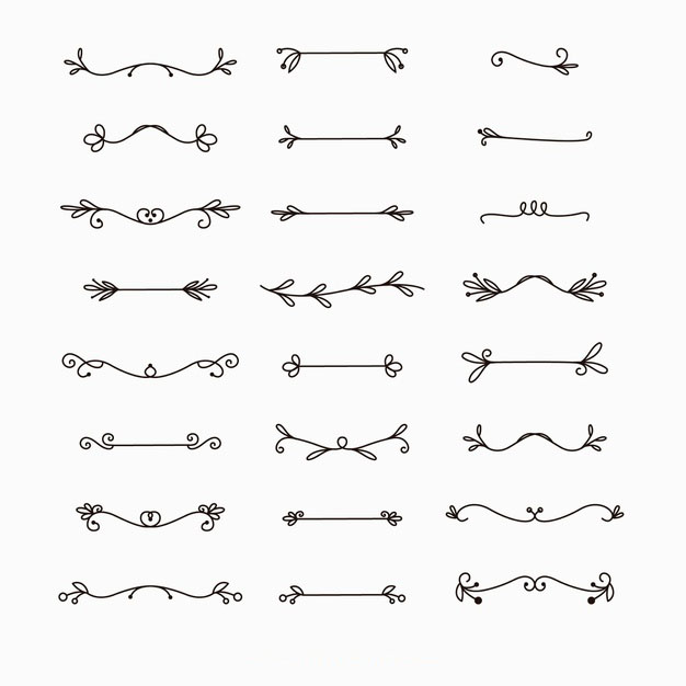 手绘枝叶花卉花朵装饰线条分割线