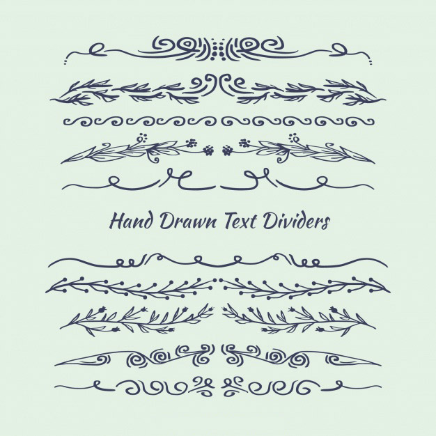 手绘枝叶花卉花朵文字装饰线条分割线元素