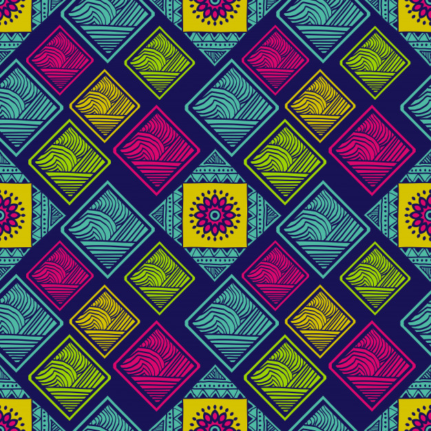 手绘抽象部落民族风格古代涂鸦艺术无缝平铺花纹底纹