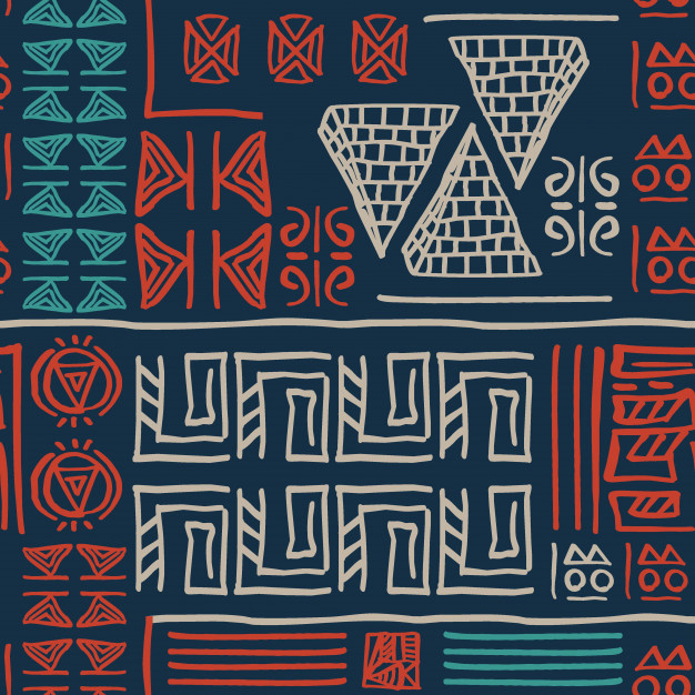 手绘抽象部落民族风格古代涂鸦艺术无缝平铺花纹底纹