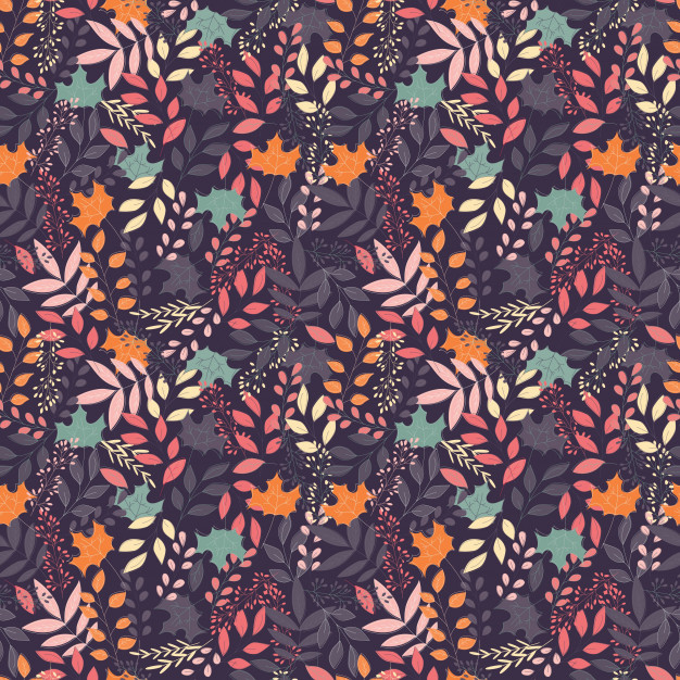 手绘秋天落叶花朵花卉无缝平铺花纹底纹图案