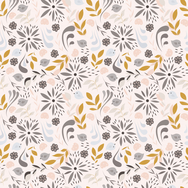 手绘花朵花卉小鸟无缝平铺花纹底纹图案