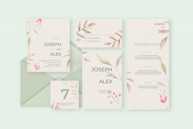 水彩植物花卉花朵小清新信封信纸名片卡片vi模板