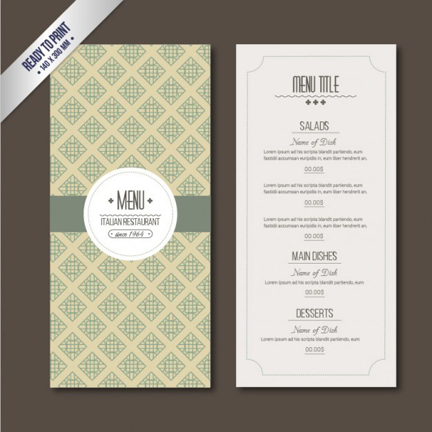 复古西餐厅快餐餐饮单页菜单模板