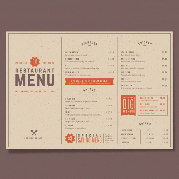 复古西餐厅咖啡馆餐饮单页菜单模板