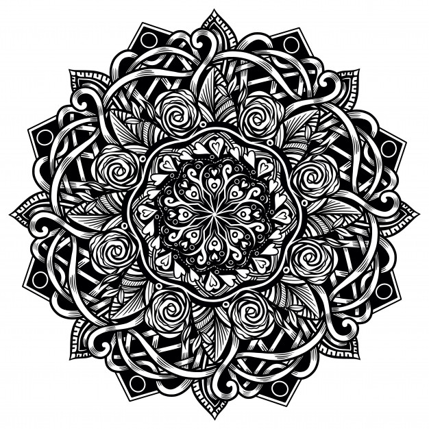 黑白线稿曼陀罗花纹图形插画图案