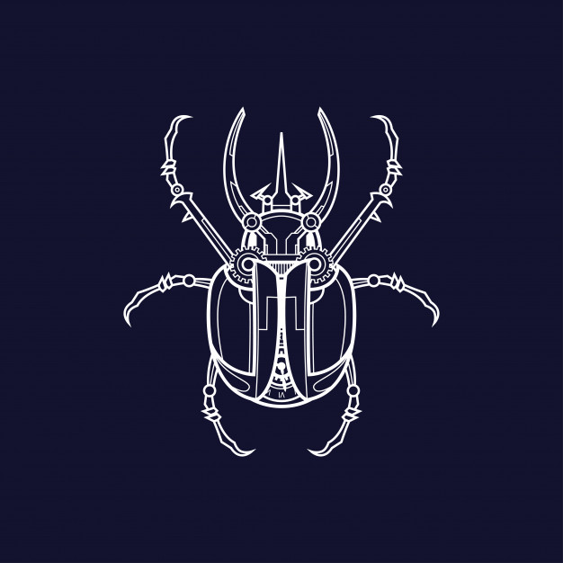 黑白线稿机械甲虫插画