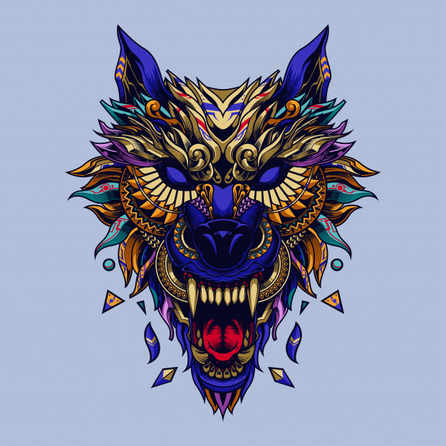 图腾风格部落风狼头插画