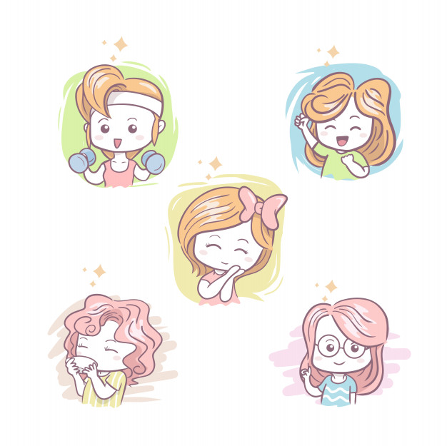 可爱的小女孩健康生活卡通插画