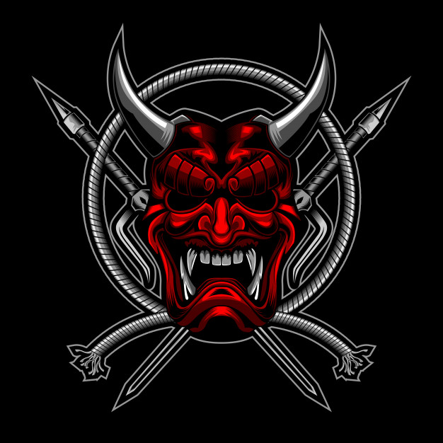 日本武士浪人魔鬼面具插画