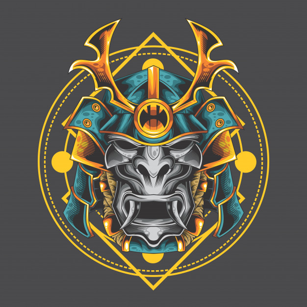 日本武士武将面具插画