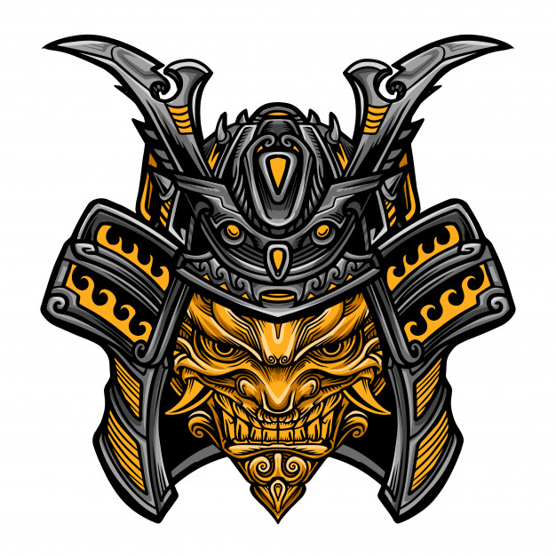 邪恶的日本武士面具头盔插画