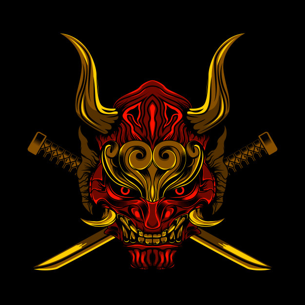 邪恶武士浪人面具插画