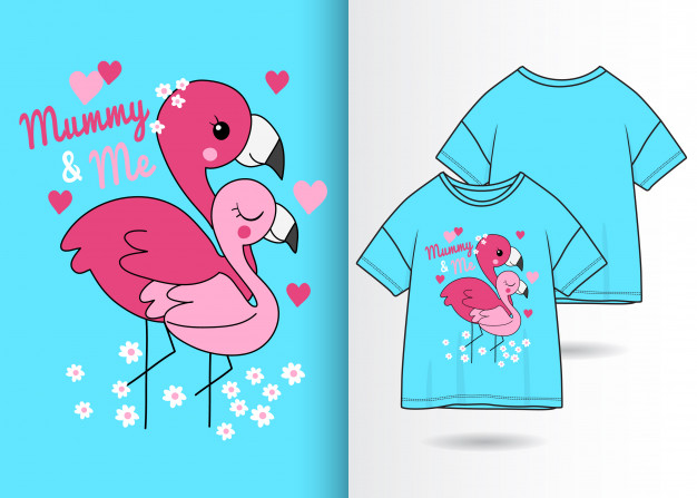火烈鸟幼崽手绘可爱T恤印花插画图案