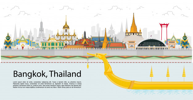 泰国曼谷地标宫殿建筑旅游插画